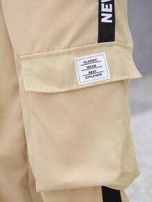 少年時尚多用口袋設計運動與休閒長褲 - 卡其色 - 查看 3