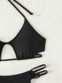 Swim SXY Halter Neck Two-Piece Bikini Swimwear For Beach And Pool In Summer - Black - View 3
