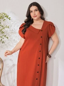 Seusyu Baju Arab Ukuran Plus Asimetris Tombol Depan Plain Anggun - Jeruk - View 1