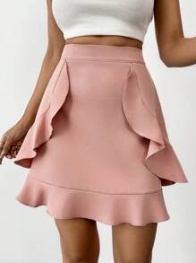 RueChic Women Mini Baby Pink Skirt With Ruffle - Baby Pink - View 1