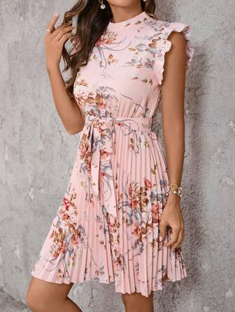 SHEIN Clasi Elegantes Plisseekleid Mit Blumendruck Und Rüschensaum Für Damen Für Den Sommer
