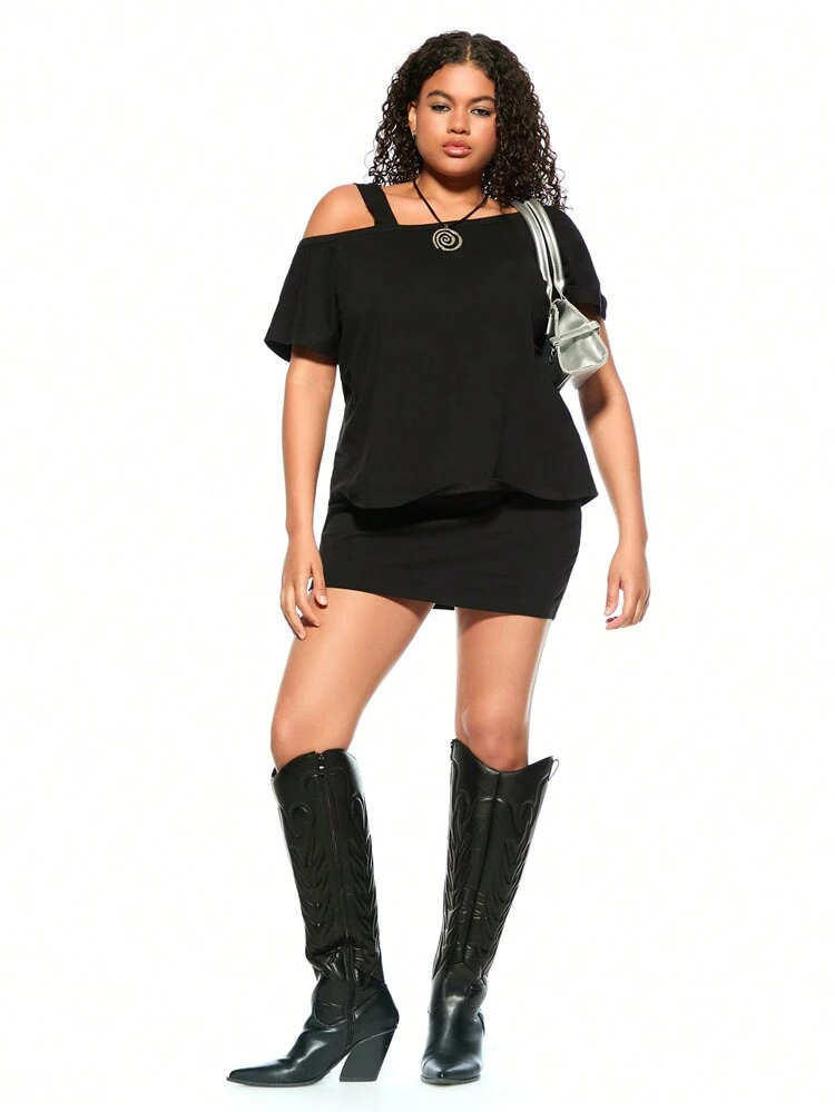 Plus Size Women Fashionable Y2K Punk 2pcs Summer Outfits