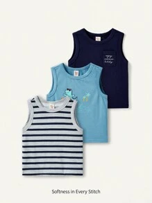 Cozy Pixies Đứa bé trai Giải trí , Khủng long Cartoon & Mẫu sọc , Không tay , Vòng cổ Áo vest 3 cái/bộ - Nhiều màu - Xem 1