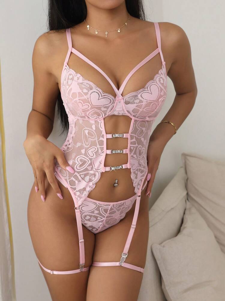 Conjunto de Bralette Inalámbrico y Sexy de Encaje con decoración de Rhinestone para Mujer (4 Piezas)