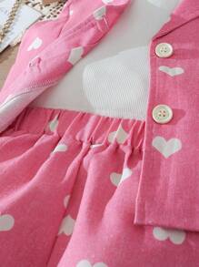 SHEIN 女童愛心印花套裝，包括上衣、短褲和外套 - 粉色 - 查看 5