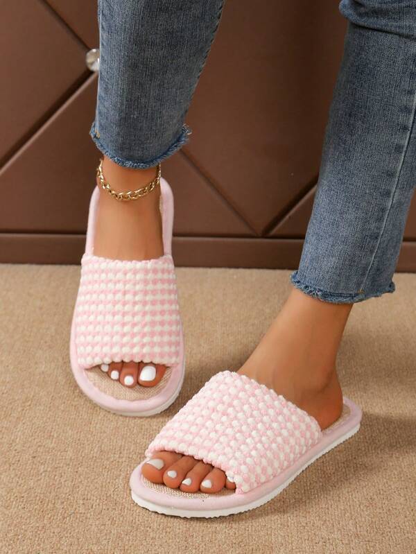 Chaussons en lin pour couples, chaussons d'intérieur anti-dérapant à semelle souple à bout ouvert pour le printemps et l'automne sur des sols en bois