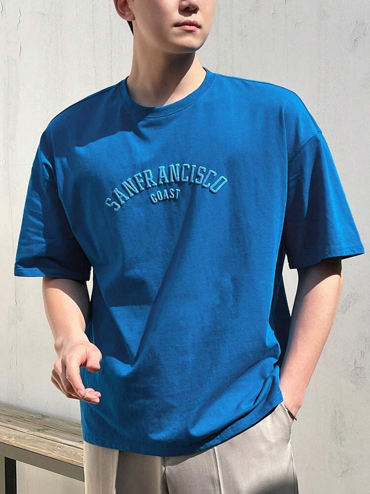 Men Summer Letter Printed Round Neck Short Sleeve Casual T-Shirt
