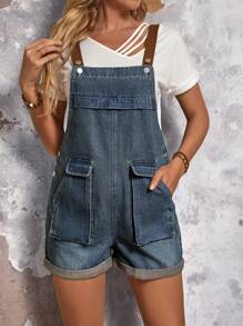 EMERY ROSE Ladies' Summer Washed Simple Style Denim Jumpsuit - Blue - View 1