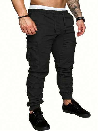 Manfinity LEGND Pantalones sencillos de unicolor para hombres, otoño