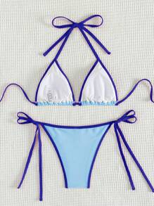 SHEIN Swim Damen Farbblock Halter Binden Sexy Bikini Set für Urlaub Sommer