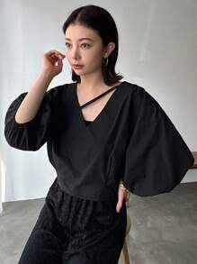 FRIFUL Women Fashionable Solid Color Loose Shirt With Simple Design - Black - View 7