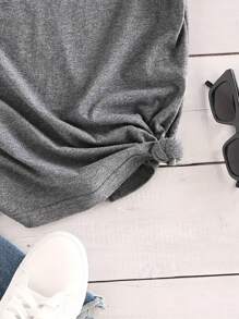 SHEIN Áo thun nữ cổ tròn tay ngắn in chữ thời trang mùa hè Áo thun họa tiết cho nữ - Màu xám đen - Xem 3