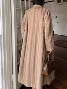 Cappotto di pelliccia di visone di media lunghezza di moda per donna - Cachi - Visualizzare 2