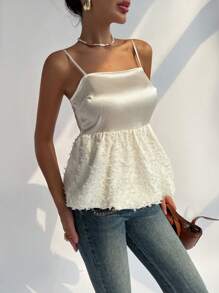 Firerie Top camisola sin tirantes con retazos de encaje de color liso para mujer para primavera/verano - Blanco - Ver 3