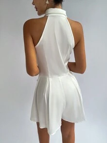 Firerie Women's Elegant Shirt Collar Ruffle Edge Jumpsuit - White - View 3