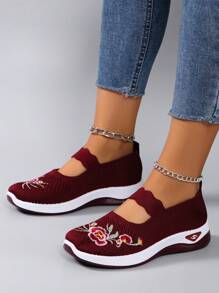 Fall/Winter New Arrival Women Casual Sports Shoes With Embroidered Traditional Chinese Style, Breathable, Comfortable And Lightweight,Sneakers For Women - Burgundy - View 6