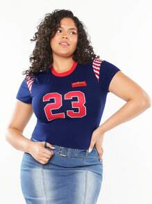 Forever 21 Tricou pentru femei de mărime mare cu imprimeu de vară Vintage College - Albastru marin - Vizualizare 1