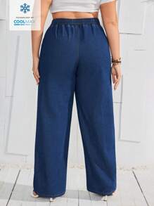SHEIN VCAY Jeans casuales de pierna recta para el día a día, talla grande con cintura elástica de Coolmax