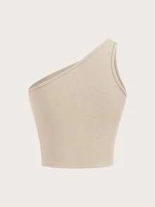 SHEIN X SAMADHI SHEIN Unity Women's One Shoulder Cut Out Cropped Top - Apricot - View 2