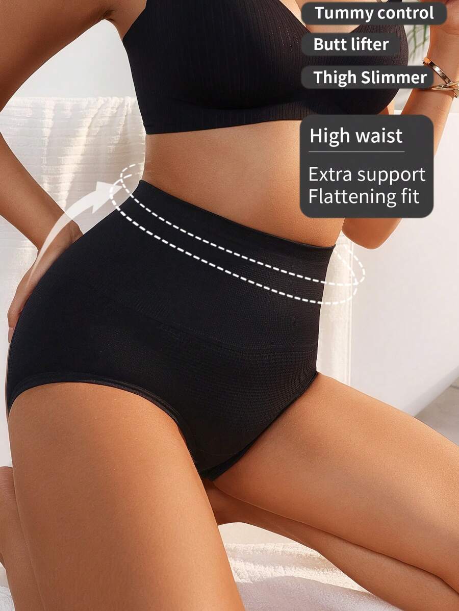 Mujeres fondos simples de ropa interior reafirmante de unicolor para uso diario - Negro - Ver 1