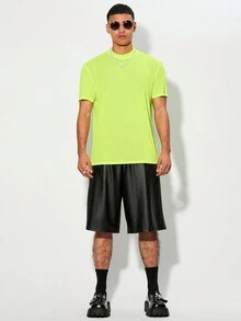 Manfinity RebelGame Men Fluorescent Green Round Neck Short Sleeve Casual T-Shirt For Summer - Multicolor - View 4