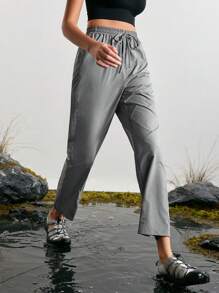 In My Nature 女款字母印花束口高腰圓錐形戶外長褲 - 灰色 - 查看 7