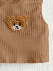 SHEIN Young Girl Summer Casual And Comfortable Teddy Bear Patched Crop Tank Top