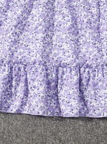 Tween Girls' Puff Sleeve Floral Print Square Neck Pleated Dress,Holiday,Summer,Travel - Purple - View 8