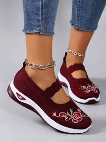 Fall/Winter New Arrival Women Casual Sports Shoes With Embroidered Traditional Chinese Style, Breathable, Comfortable And Lightweight,Sneakers For Women - Burgundy - View 1