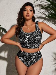 Swim Lushoire Plus Size Letni plażowy strój kąpielowy z kwiatowym nadrukiem Zestaw tankini