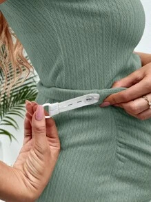 SHEIN Set de fuste și top cu gât rotund cu mânecă scurtă de maternitate - Verde măsline - Vizualizare 5