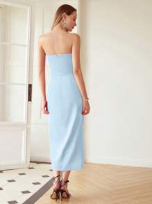 MOTF PREMIUM SOLID RUCHED SPLIT THIGH TUBE DRESS