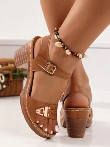 IH2 Giày sandal cao gót đế xuồng kiểu Pháp thời trang mới về mùa hè dành cho nữ, thiết kế khoét lỗ thoáng khí. - màu nâu - Xem 5