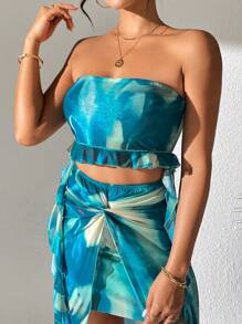 Chiquease Tie-Dye Mesh Ruffle Hem Strapless Top For Women - Multicolor - View 3