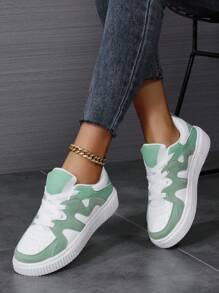 Women Lace-Up Casual Sneakers, Sport Shoes, White Shoes, Skateboarding Shoes, Lightweight Street Shoes - Mint Green - View 4