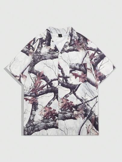 Street Life Camicia casual estiva a stampa a manica corta e taglio largo alla moda per uomo