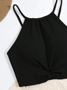 Bộ bikini xù lông màu trơn dành cho cô gái tuổi teen dành cho kỳ nghỉ ở bãi biển mùa hè - màu đen - Xem 3