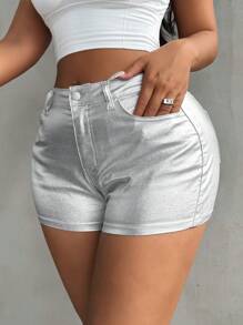 SHEIN SXY Sexy Shorts Ultra-corti Argento Elasticizzati A Vita Alta Da Donna - Argento - Visualizzare 5