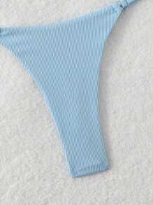 Swim Mod Women Summer Beach Solid Ribbed Sexy Bikini Set, Vacation Swimwear - Baby Blue - View 5