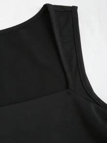 SHEIN Unity 复古美式风格不对称下摆方领女式连体裤 - 黑色 - 查看 4
