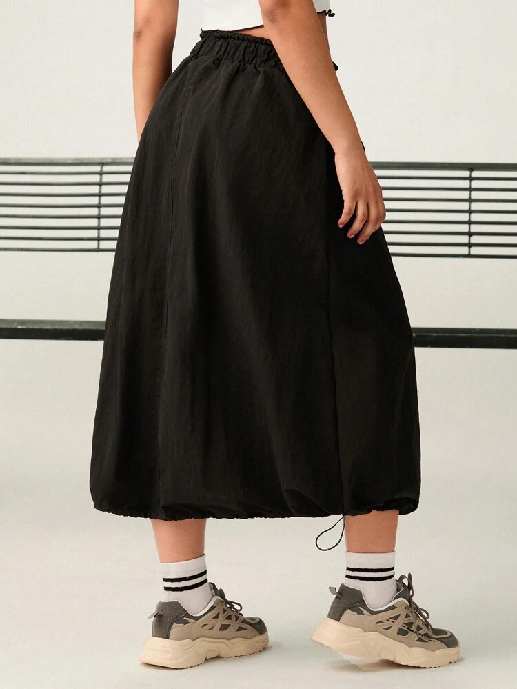 Loose-Fitting A-Line Skirt With Pleated Hem And Elastic Waistband