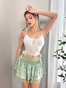 Sweetina Women Solid Color Simple Style See-Through Mesh Camisole Top With Spaghetti Straps