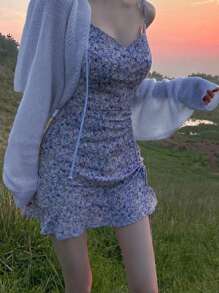 DAZY 女士純色波西米亞風開襟外套，附腰帶，適用於休閒或海灘假期