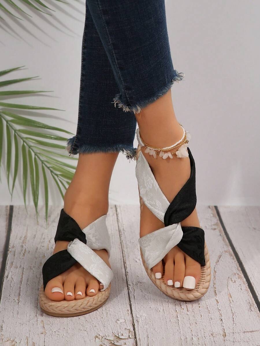 Women's Fabric Twist Strap Crossed Back Lightweight Outdoor Sandals,Spring Summer Outfits