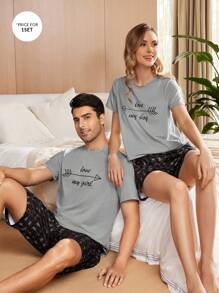 CoupledUp 女士流行的箭頭和花卉印花短袖短褲睡衣套裝 - 彩色 - 查看 3