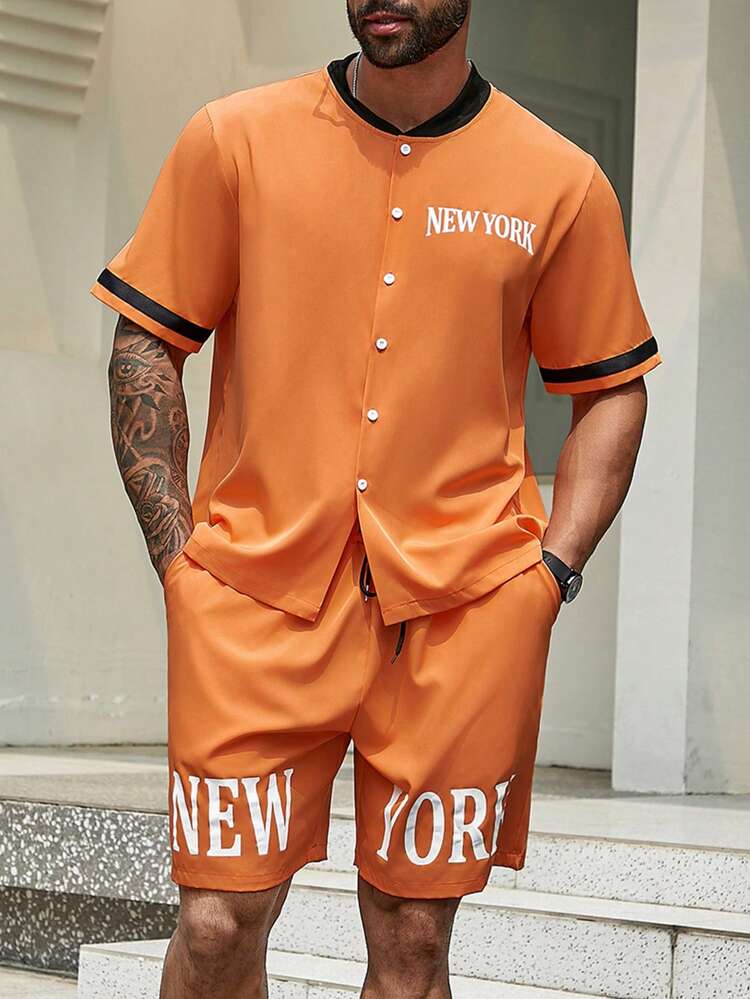 Men Plus Size Fashionable Loose Printed Casual Short Sleeve T-Shirt And Shorts 2pcs/Set