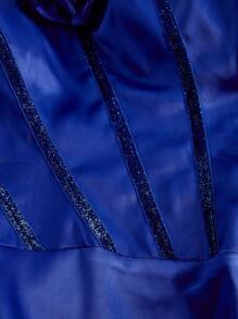 SHEIN Belle Elegant Blue Exaggerated Ruffles Off Shoulder Bust Cups Fine Flash Webbing Splicing Sexy Corset Back Width Adjustable Straps High Waist Slimming High Split And Floor Dragging Fishtail Dress Dating Bachelorette Party Graduation Season Wedding Event Heavy Duty Dinner Party Prom Semi Formal Wedding Guest Dress, For Birthday, Homecoming