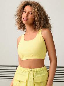 Forever 21 新款夏季針織短款背心，帶提花設計 - 黃色 - 查看 1