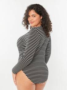 Forever 21 Vintage College Style Plus Size Women Bodysuit, Summer - Black - View 3