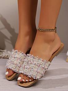 Sandales plates bohèmes d'été populaires pour femmes avec perles, convenant pour les occasions décontractées, la plage et les mariages, Saint-Valentin